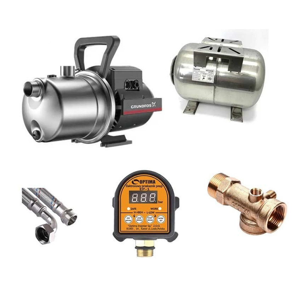 Насос Grundfos JP 3-42 S-BBVP + Бак Kenle HT24SS + Шланг LG27 + Реле Optima EP-1 + П'ятірник для насосів