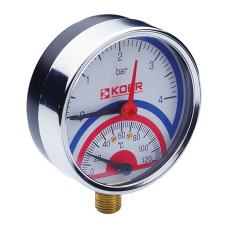 Термо-манометр радіальний з нижнім підключенням KOER KM.821R 0-4 bar, 0-120°C, d80мм, 1/2'' (KR0213)