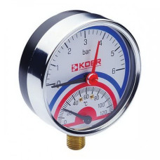 Термо-манометр радіальний з нижнім підключенням KOER KM.821R 0-6 bar, 0-120°C, d80мм, 1/2'' (KR0214)