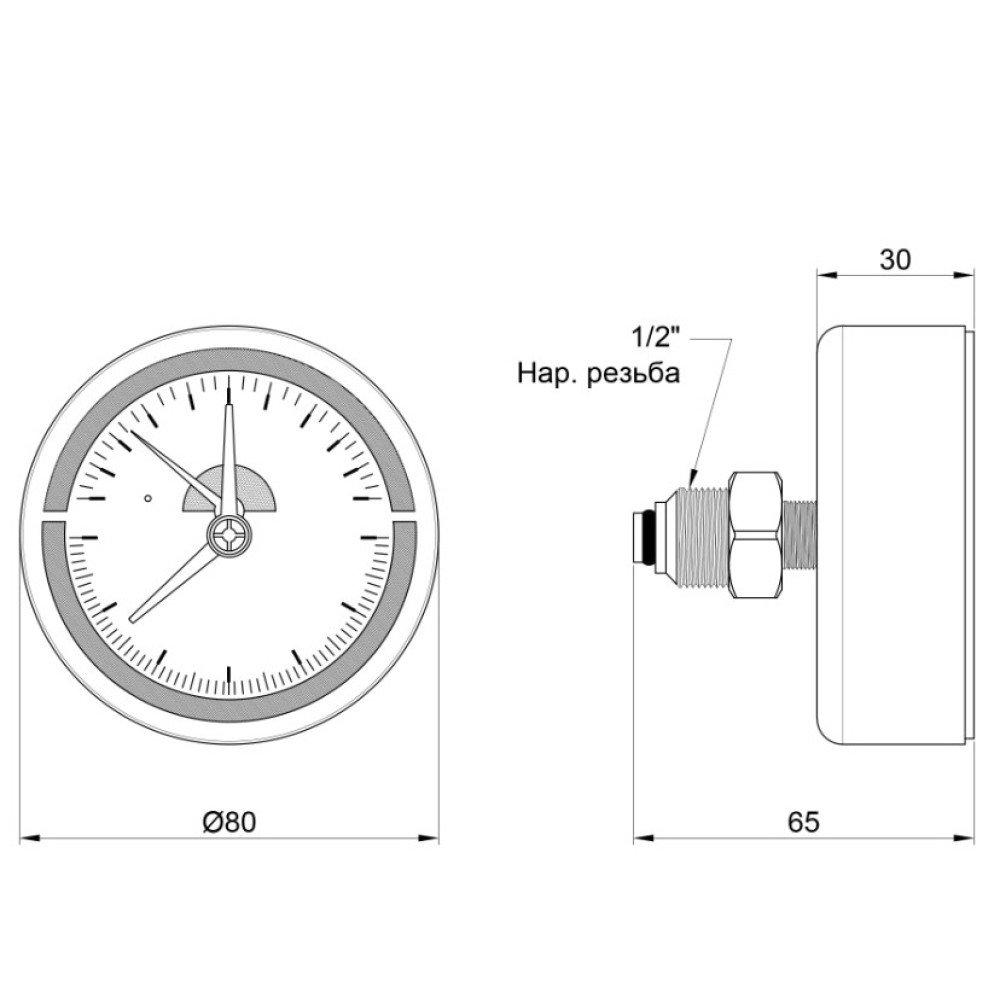 Термоманометр накладний SD Plus Ø80мм 1/2 120ºC 10 бар SD17310B