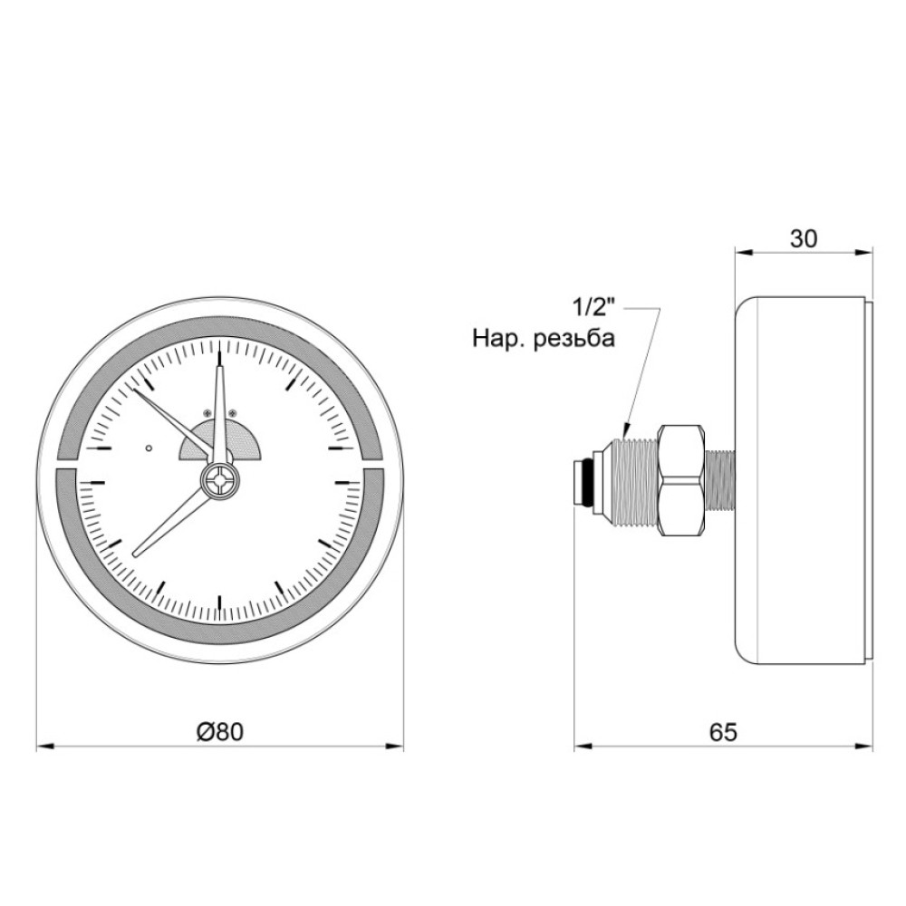 Термоманометр накладний SD Plus Ø80мм 1/2 120ºC 10 бар SD1734B